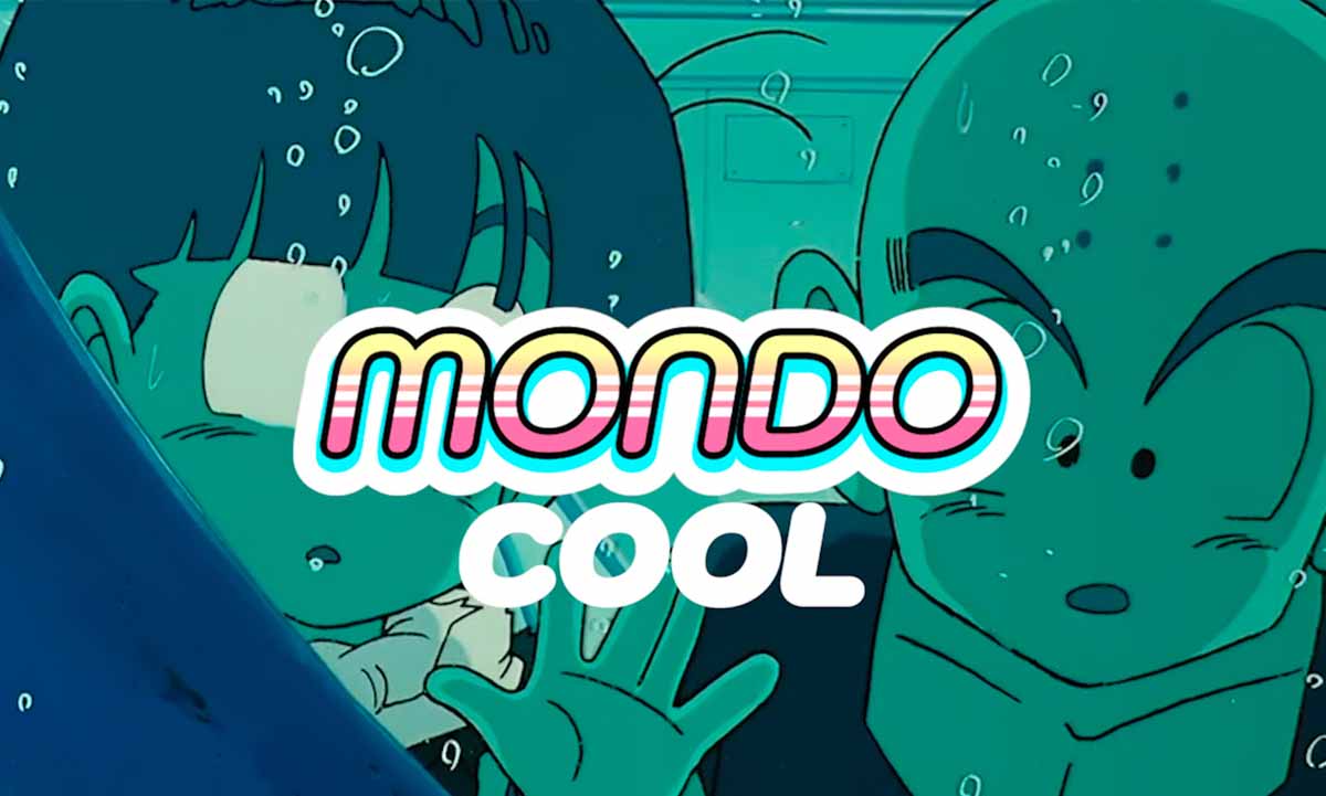Gohan and Krillin look into a watery healing chamber with the words 'Mondo cool' superimposed